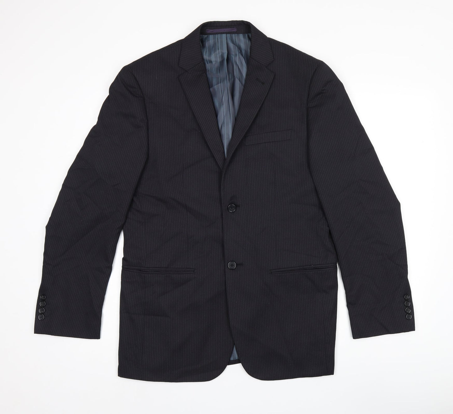NEXT Mens Blue Striped Polyester Jacket Suit Jacket Size 38 Regular