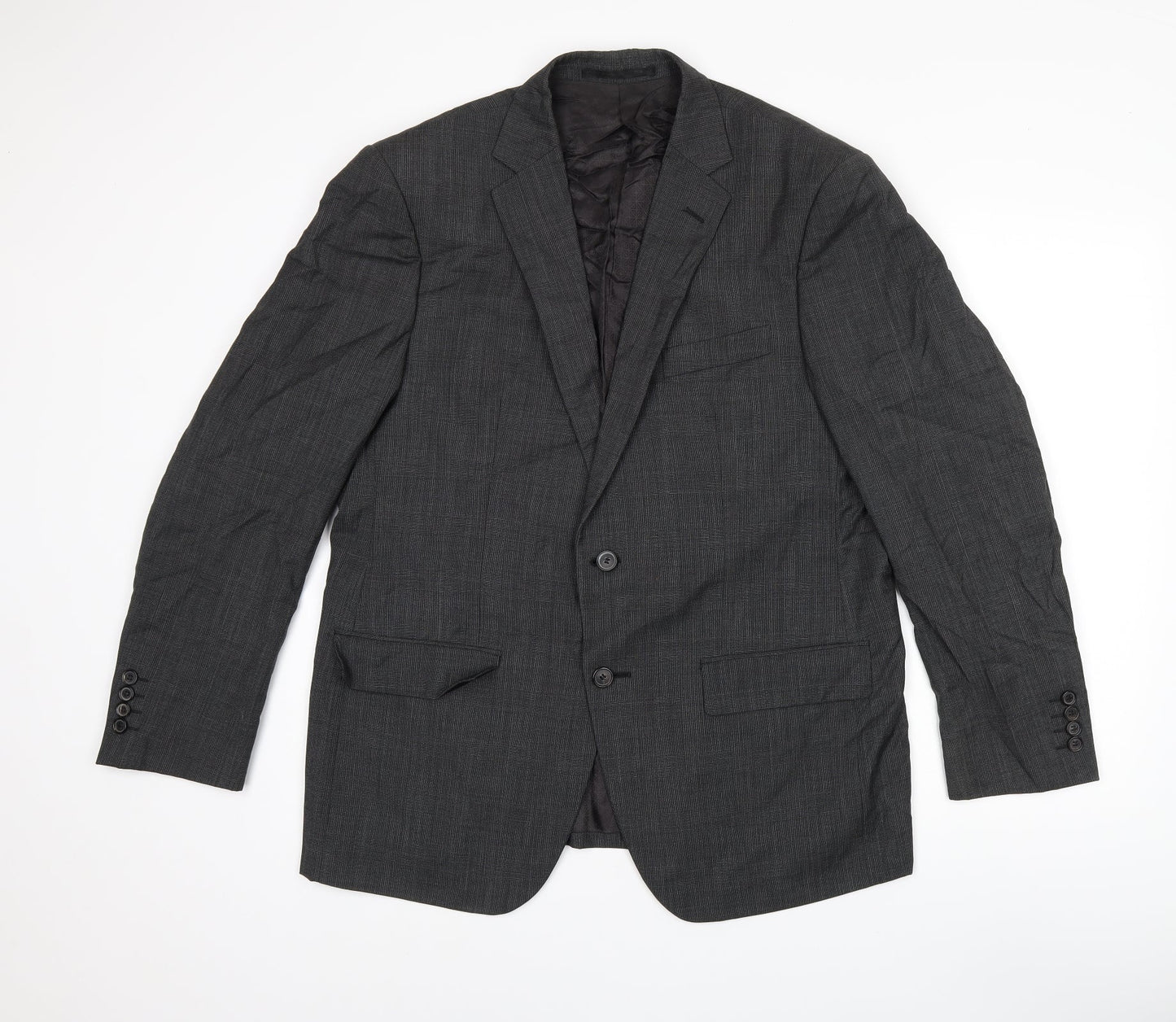 Marks and Spencer Mens Grey Plaid Wool Jacket Suit Jacket Size 42 Regular