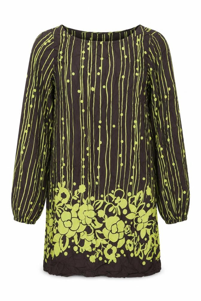 MK Womens Brown Geometric Viscose Tunic Blouse Size 10 Round Neck - Flowers