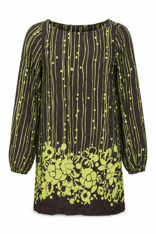 MK Womens Brown Geometric Viscose Tunic Blouse Size 10 Round Neck - Flowers
