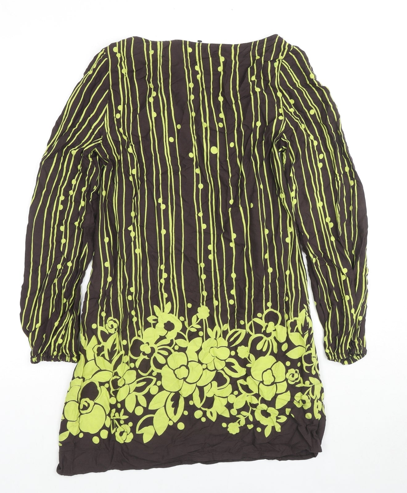 MK Womens Brown Geometric Viscose Tunic Blouse Size 10 Round Neck - Flowers