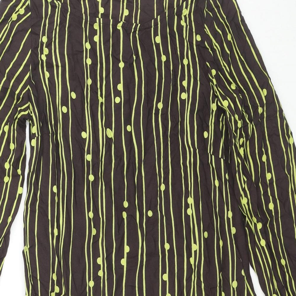 MK Womens Brown Geometric Viscose Tunic Blouse Size 10 Round Neck - Flowers