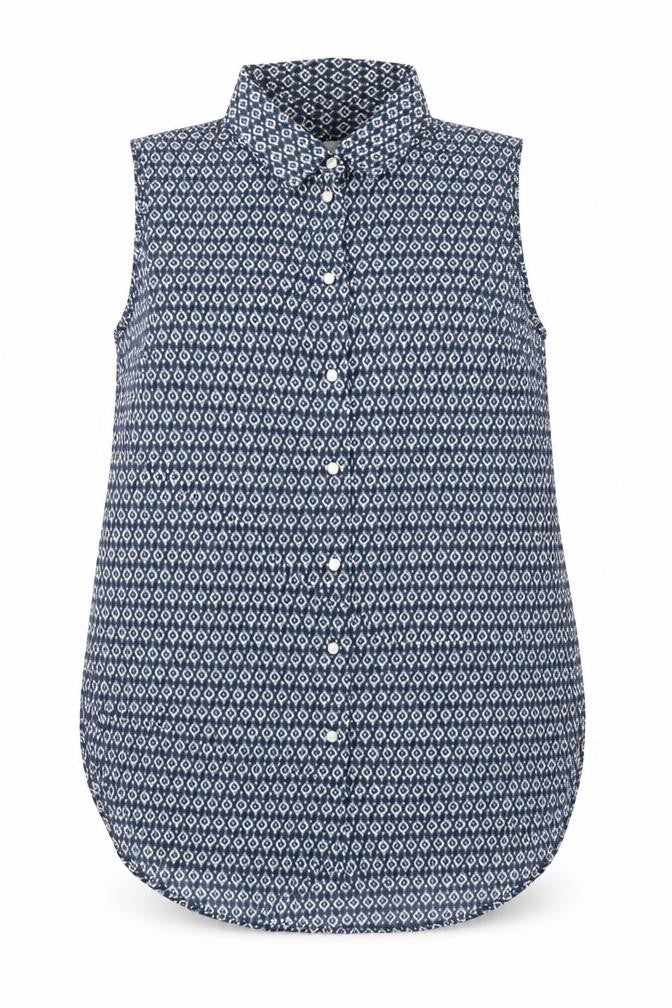 H&M Womens Black Geometric Polyester Basic Button-Up Size 8 Collared