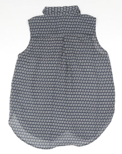 H&M Womens Black Geometric Polyester Basic Button-Up Size 8 Collared