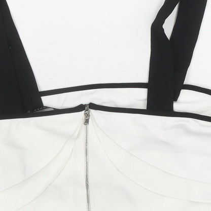 Zara Womens White Polyester Cropped Blouse Size S Square Neck