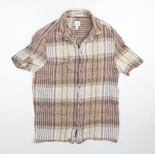 River Island Mens Beige Check Cotton Button-Up Size S Collared Button