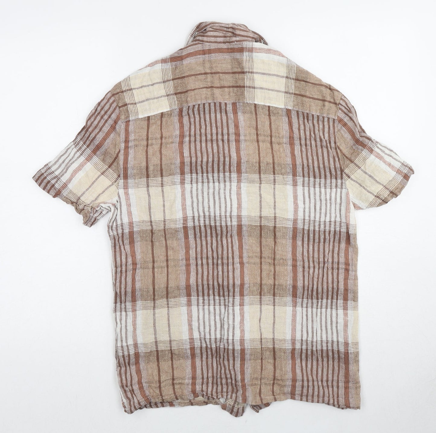 River Island Mens Beige Check Cotton Button-Up Size S Collared Button