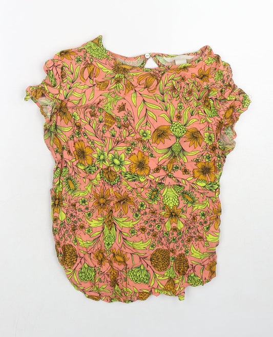 H&M Womens Multicoloured Floral Viscose Basic T-Shirt Size 6 Round Neck