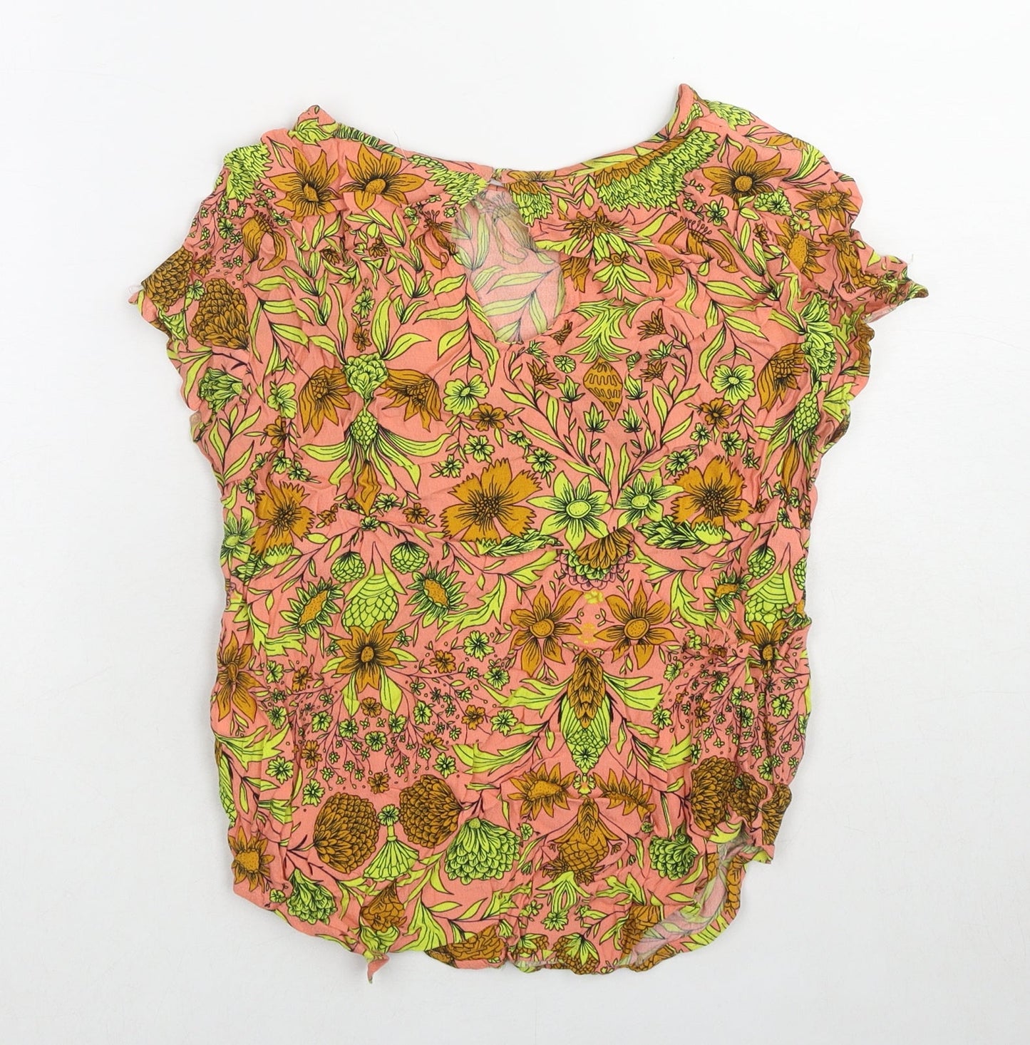 H&M Womens Multicoloured Floral Viscose Basic T-Shirt Size 6 Round Neck