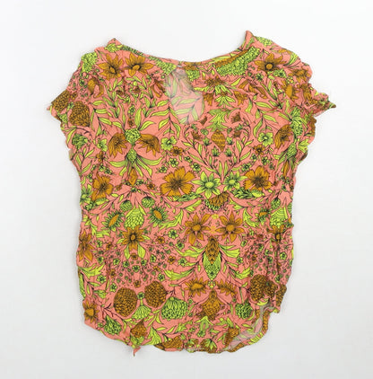 H&M Womens Multicoloured Floral Viscose Basic T-Shirt Size 6 Round Neck