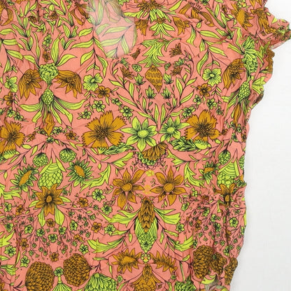 H&M Womens Multicoloured Floral Viscose Basic T-Shirt Size 6 Round Neck