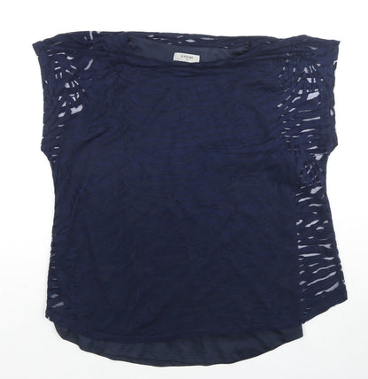 Additional front view of Soon women’s blue animal print viscose basic blouse, size UK 14, round neck