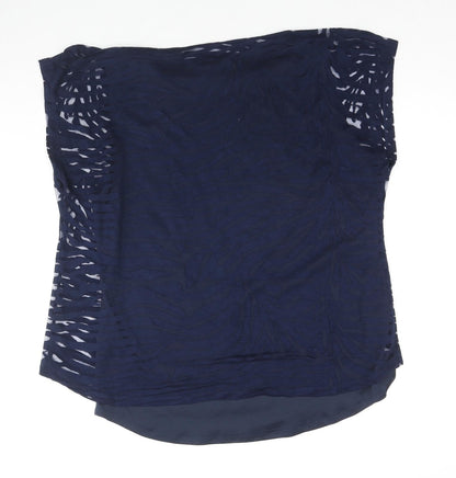 Back view of Soon women’s blue animal print viscose basic blouse, size UK 14, round neck