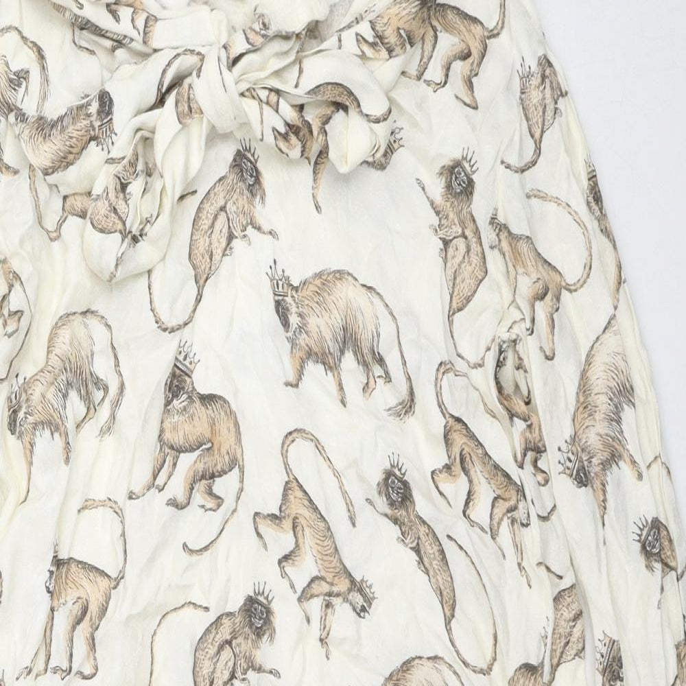 H&M Womens Beige Animal Print Viscose Tunic Button-Up Size 4 Collared - Monkey King