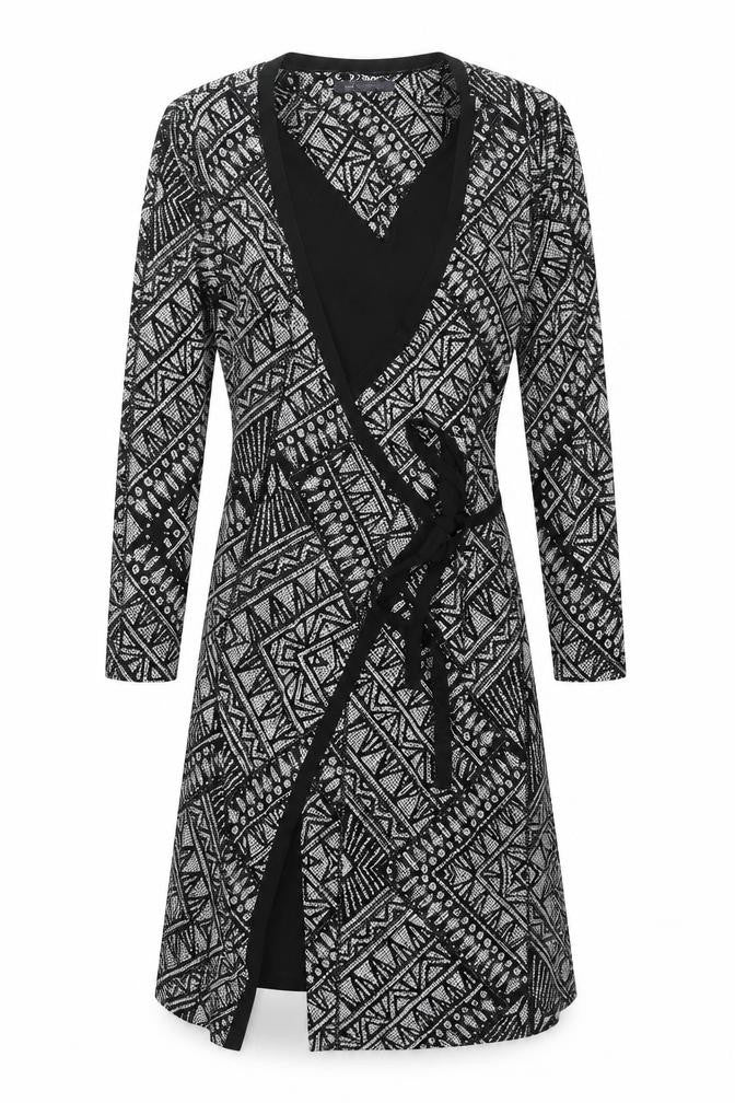 Marks & Spencer Womens Black Geometric Polyester Wrap Dress Size 10 V-Neck Pullover
