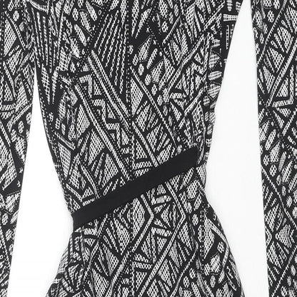 Marks & Spencer Womens Black Geometric Polyester Wrap Dress Size 10 V-Neck Pullover