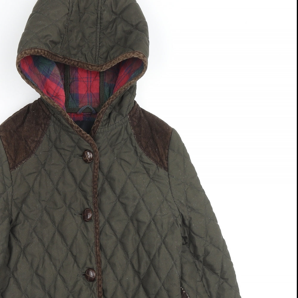 ASOS Womens Green Quilted Coat Size 6 Button