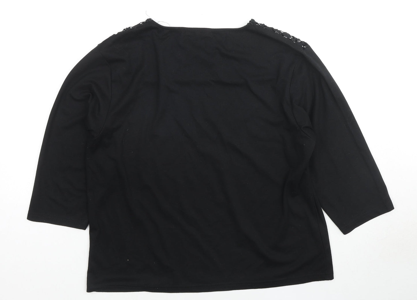 Poppy Womens Black Polyester Basic T-Shirt Size 10 Round Neck - Lace detail