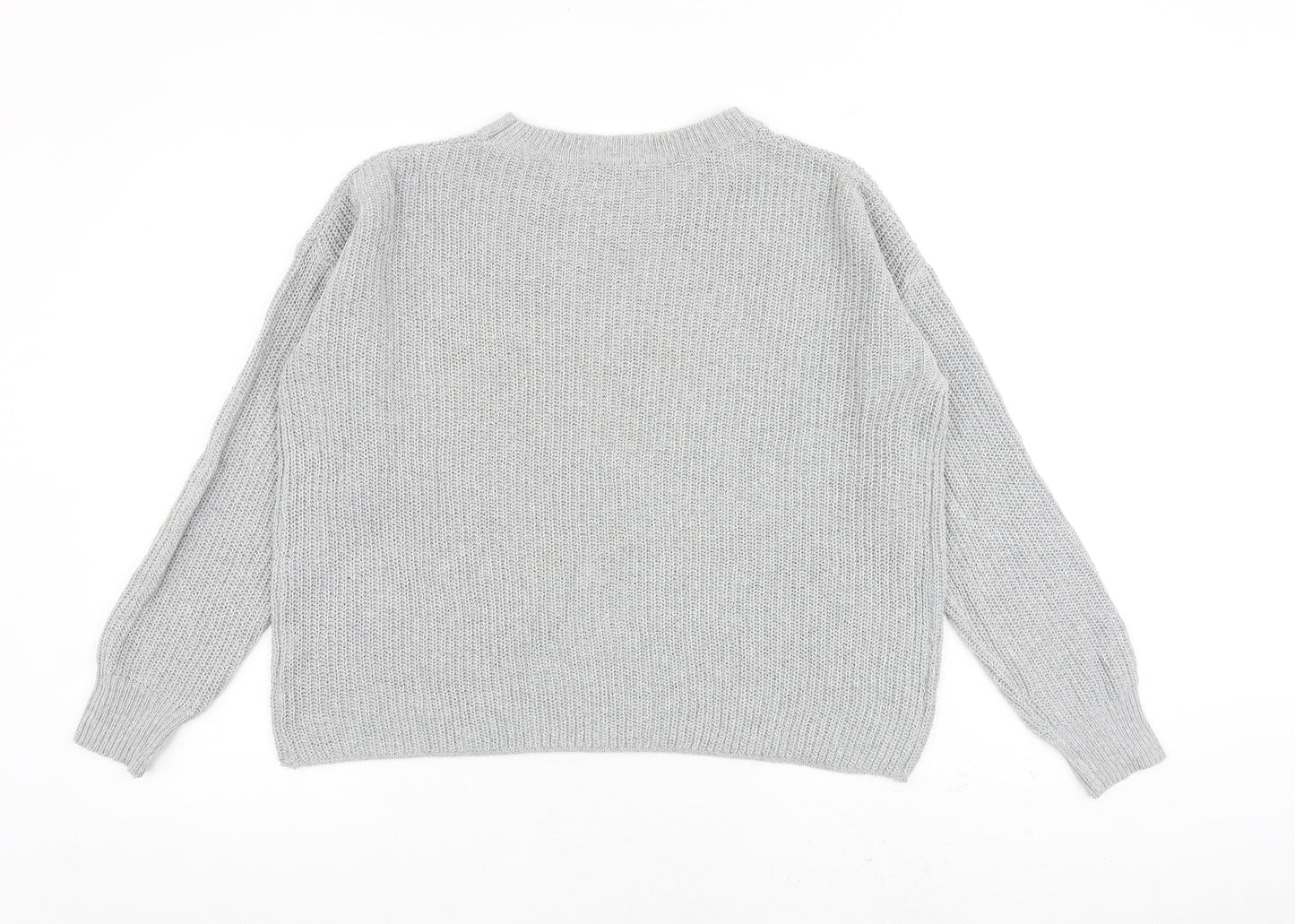 PRETTYLITTLETHING Womens Grey Round Neck Acrylic Pullover Jumper Size S