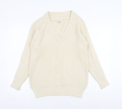 Next Womens Beige V-Neck Viscose Pullover Jumper Size XS