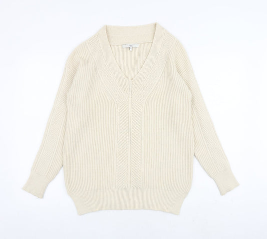 NEXT Womens Beige V-Neck Viscose Pullover Jumper Size XS