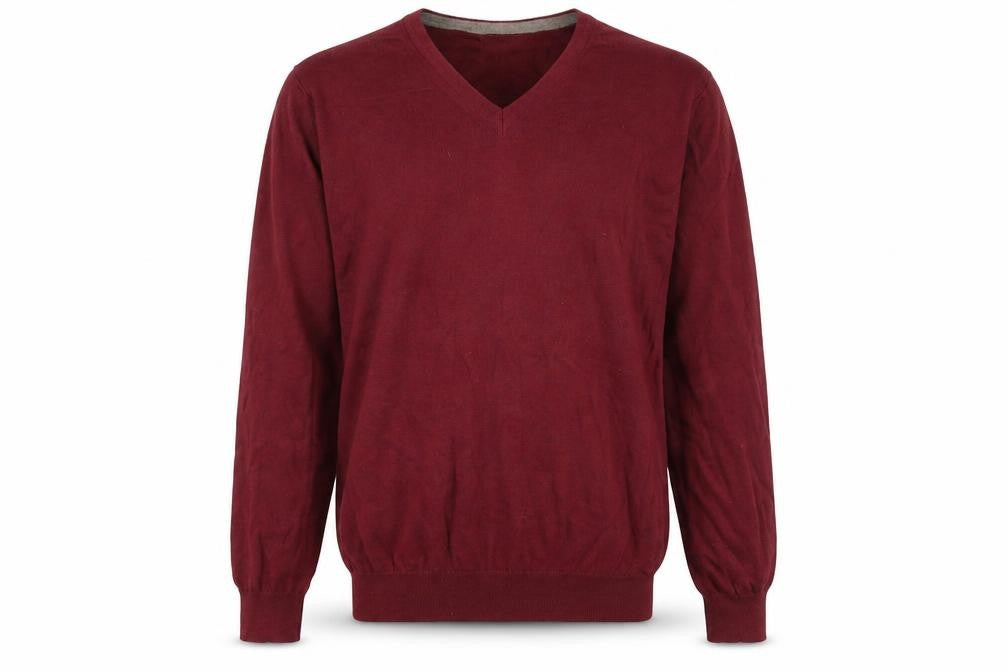 John Lewis Mens Red V-Neck Cotton Pullover Jumper Size S Long Sleeve