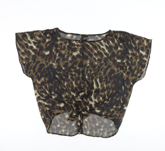 Preloved Fire Womens Brown Animal Print Polyester Basic Blouse Size S Round Neck - Front