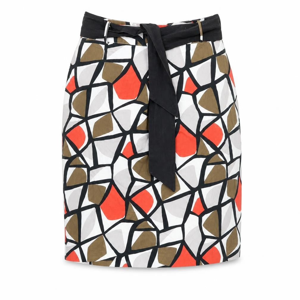 Marks & Spencer Womens Multicoloured Geometric Cotton A-Line Skirt Size 10 Tie