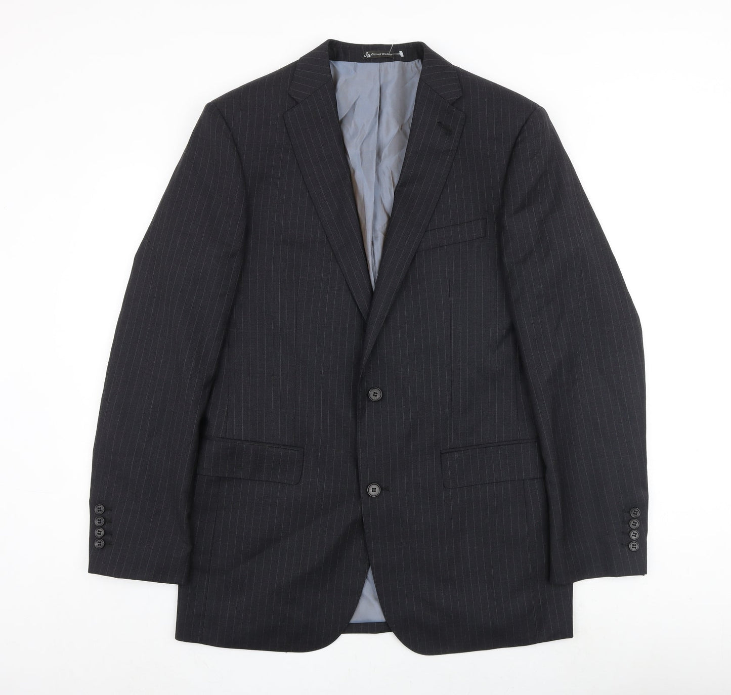 Samuel Windsor Mens Grey Striped Wool Jacket Blazer Size 40 Regular - Inside pockets