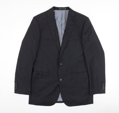 Samuel Windsor Mens Grey Striped Wool Jacket Blazer Size 40 Regular - Inside pockets