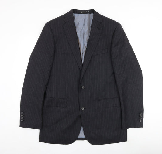Samuel Windsor Mens Grey Striped Wool Jacket Blazer Size 40 Regular - Inside pockets