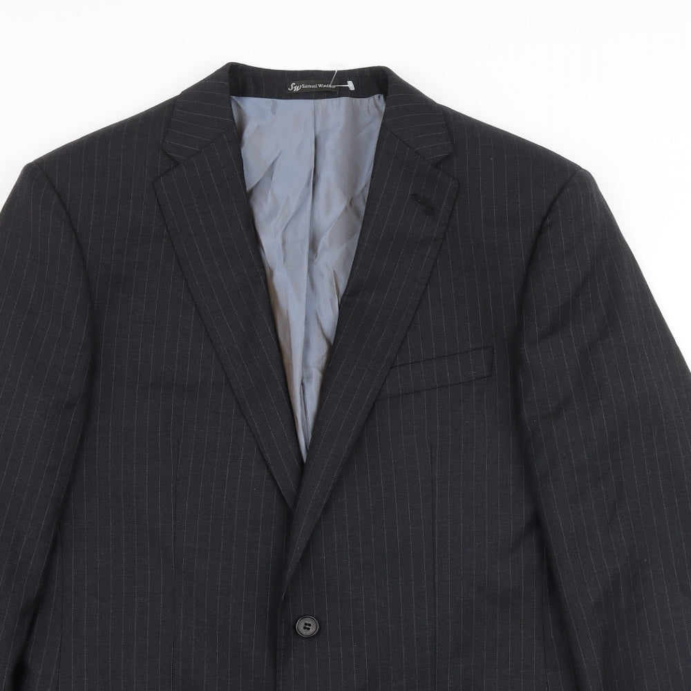 Samuel Windsor Mens Grey Striped Wool Jacket Blazer Size 40 Regular - Inside pockets