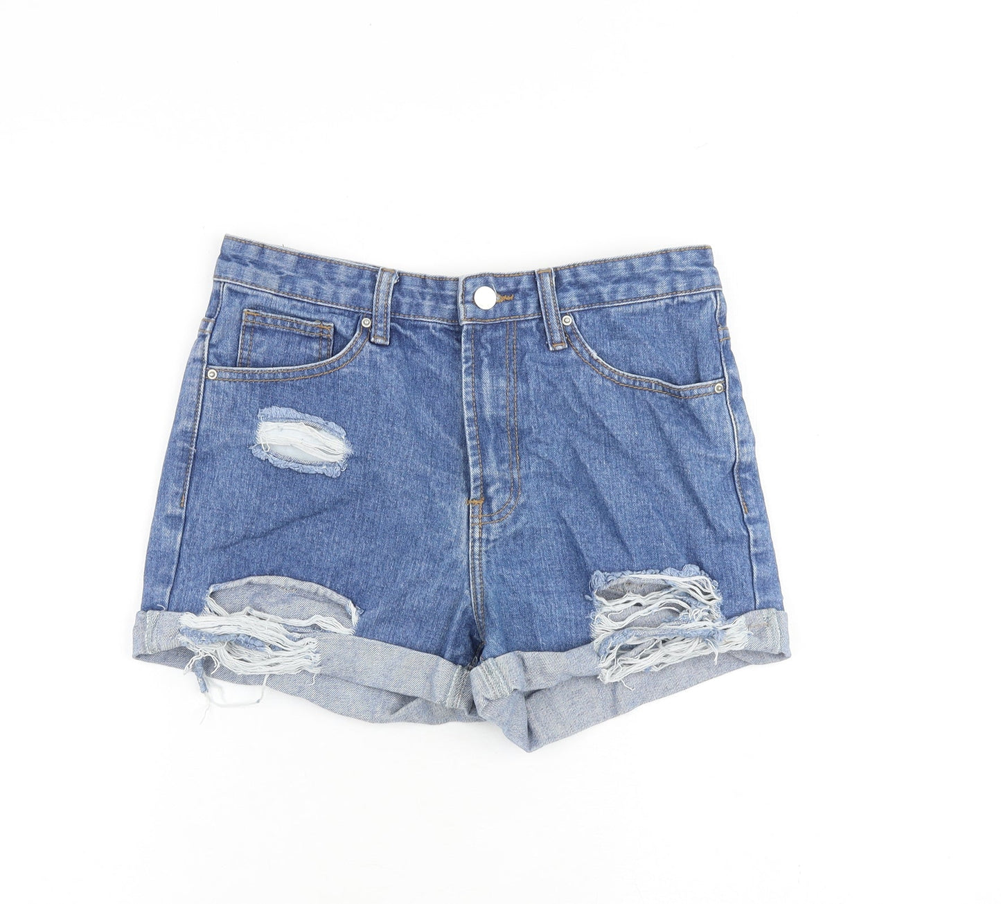 Momokrom Womens Blue 100% Cotton Basic Shorts Size 8 L3 in Regular Zip