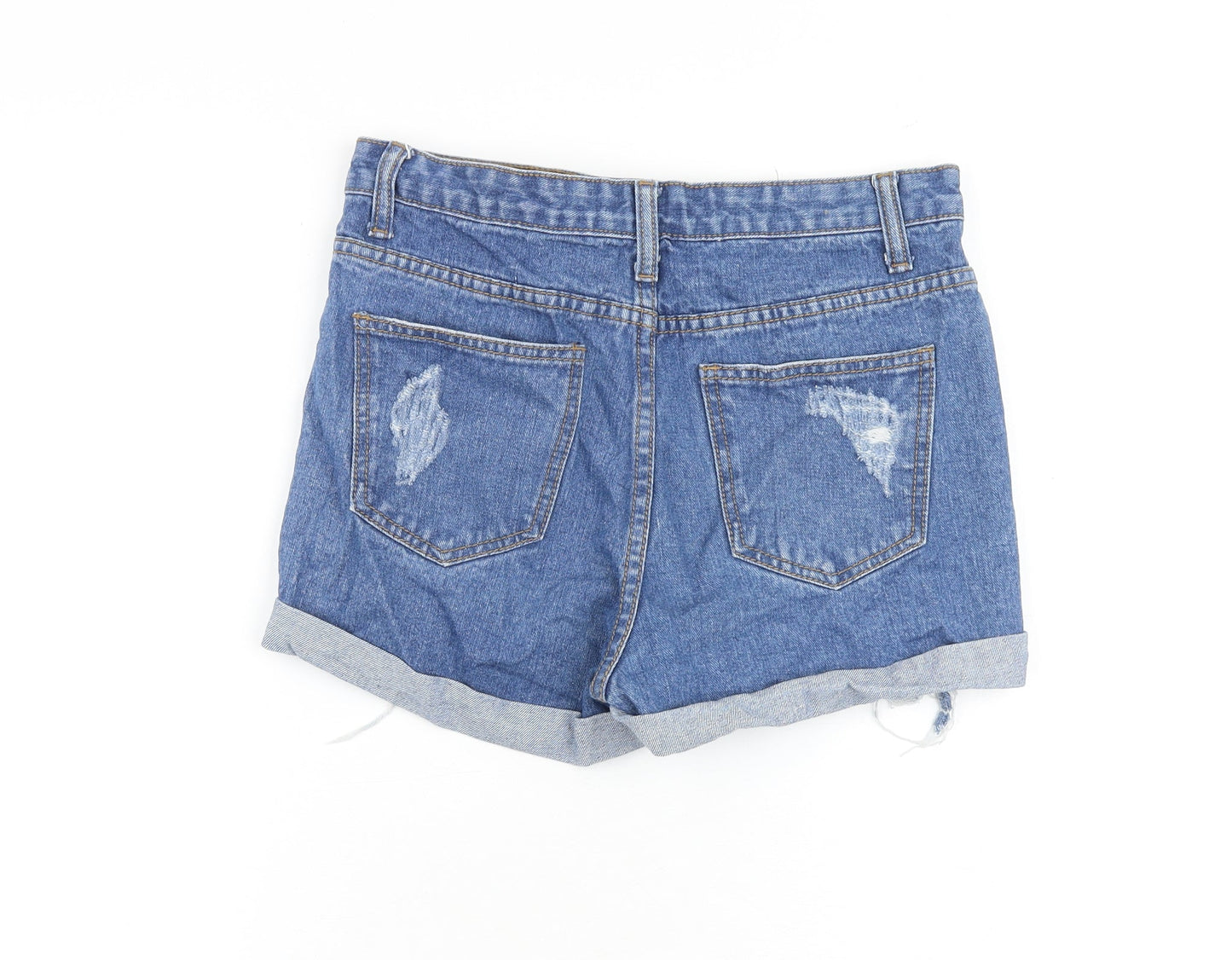 Momokrom Womens Blue 100% Cotton Basic Shorts Size 8 L3 in Regular Zip