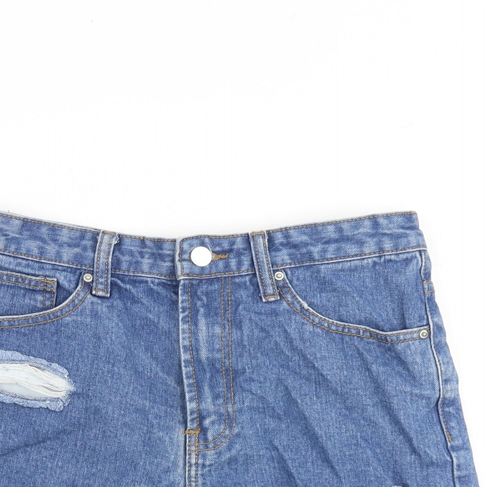 Momokrom Womens Blue 100% Cotton Basic Shorts Size 8 L3 in Regular Zip