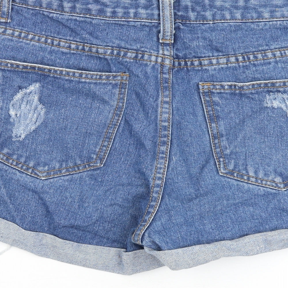 Momokrom Womens Blue 100% Cotton Basic Shorts Size 8 L3 in Regular Zip
