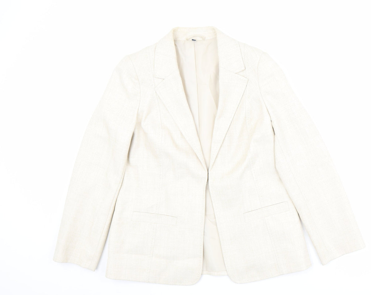 EWM Womens Beige Jacket Blazer Size 12 Hook & Eye