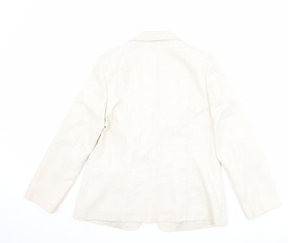 EWM Womens Beige Jacket Blazer Size 12 Hook & Eye