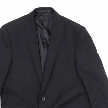 Close-up detail of Autograph men’s black polyester jacket suit jacket, size 40, regular