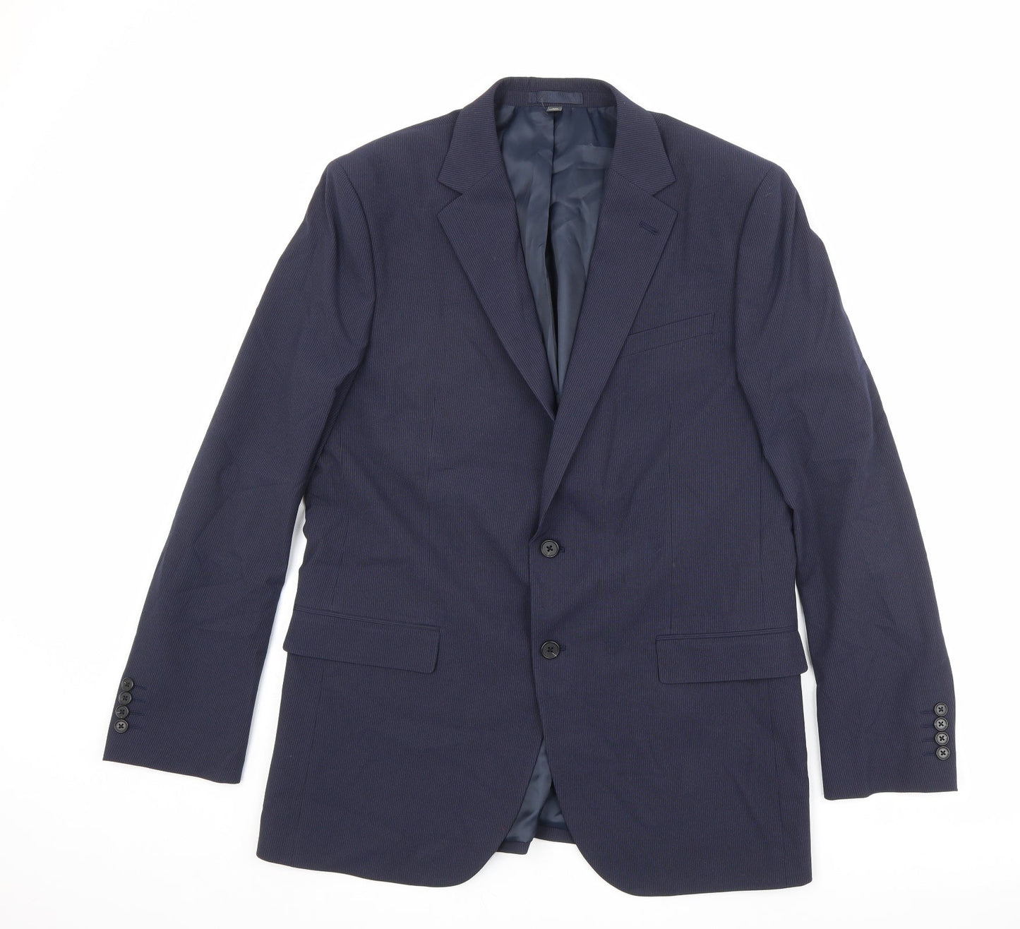 Marks and Spencer Mens Blue Striped Polyester Jacket Suit Jacket Size 42 Regular