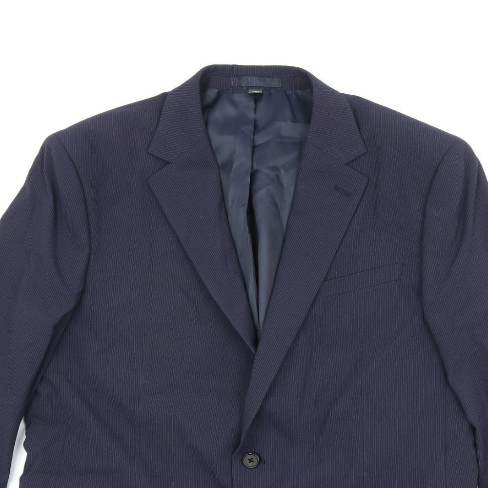 Marks and Spencer Mens Blue Striped Polyester Jacket Suit Jacket Size 42 Regular