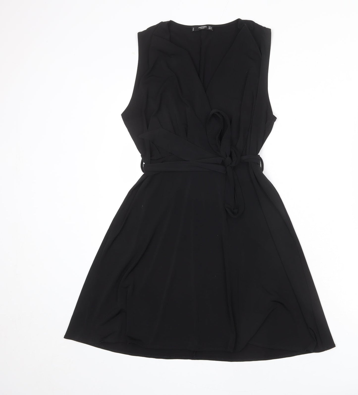 Mango Womens Black Polyester Tank Dress Size M V-Neck Pullover - Belted