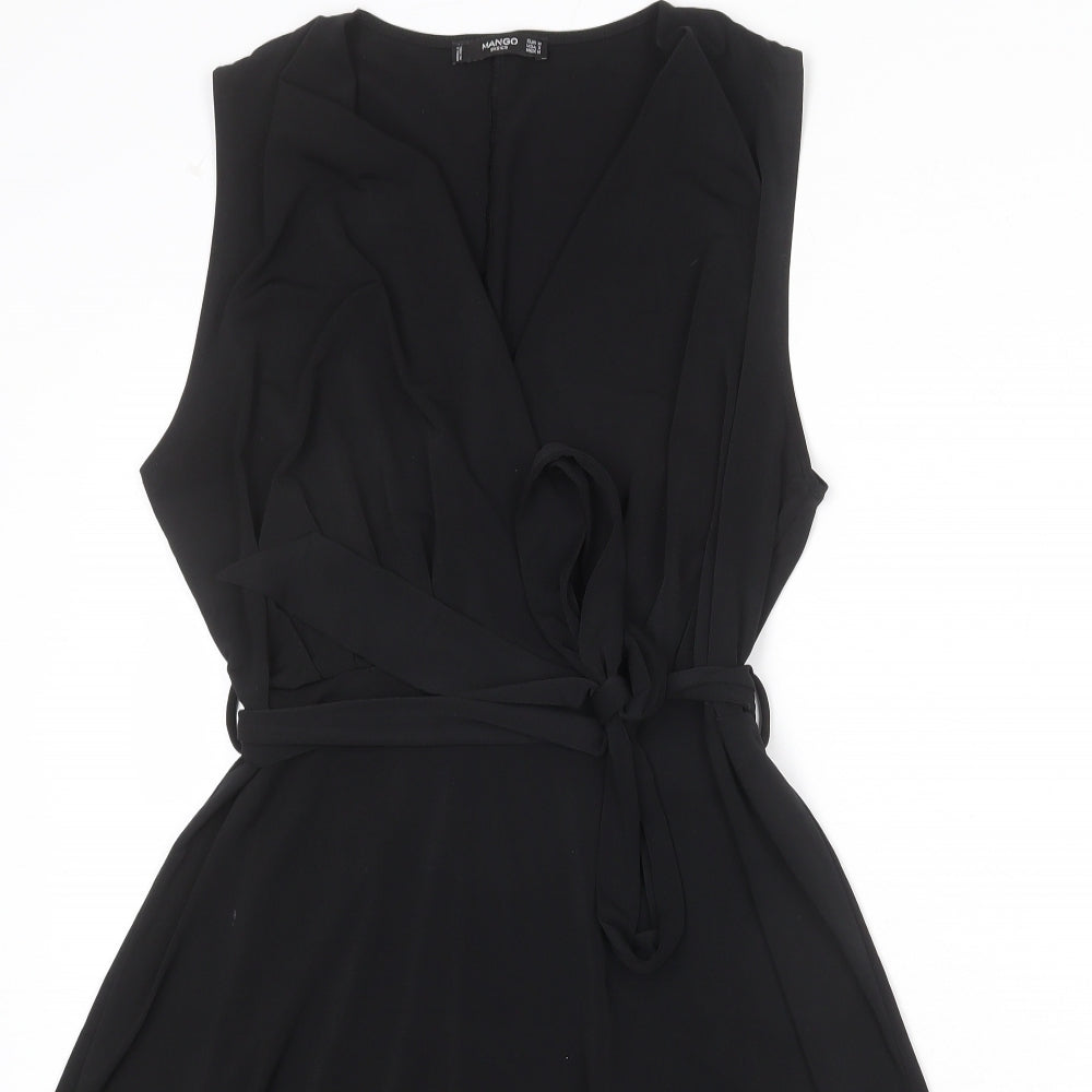 Mango Womens Black Polyester Tank Dress Size M V-Neck Pullover - Belted