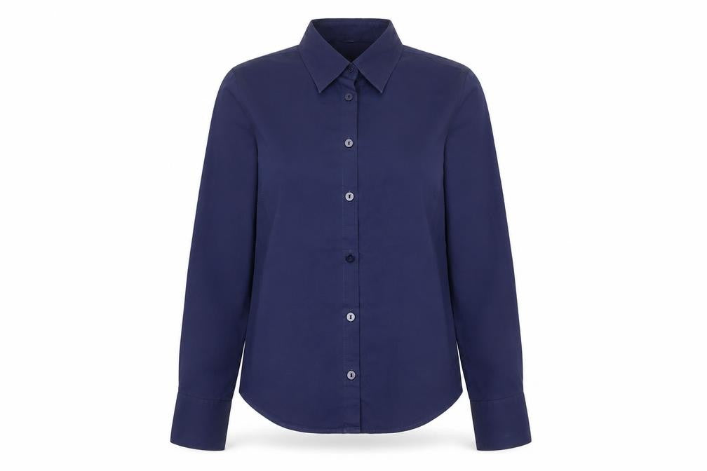 St Michael Womens Blue Cotton Basic Button-Up Size 8 Collared - Short Length