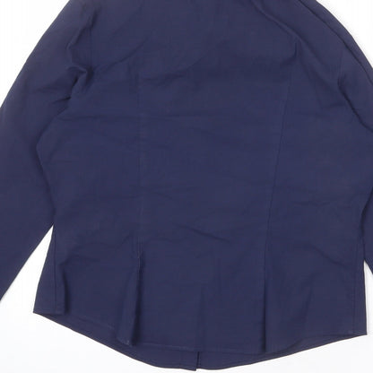 St Michael Womens Blue Cotton Basic Button-Up Size 8 Collared - Short Length