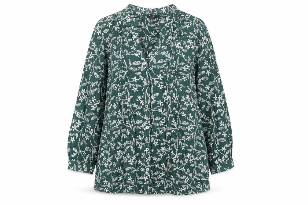 Bonmarché Womens Green Floral Viscose Basic Blouse Size 10 V-Neck - Button-Up