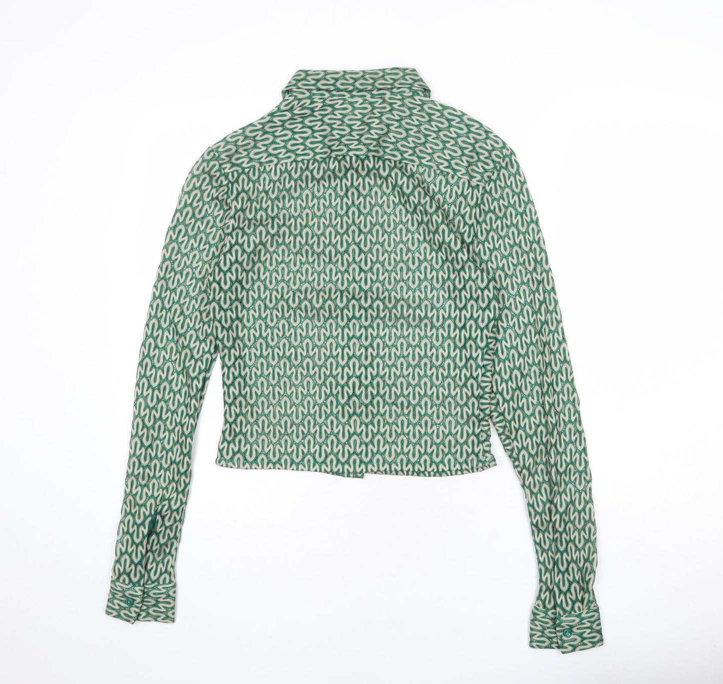ASOS Womens Green Geometric Polyester Basic Button-Up Size XS Collared