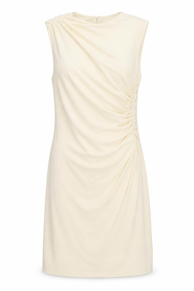Zara Womens Beige Polyester Bodycon Size S Roll Neck Zip - Ruched Sides