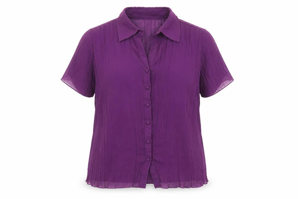 Classics Womens Purple Polyester Basic Blouse Size 14 Collared - Ribbed, Sheer, Button-Up