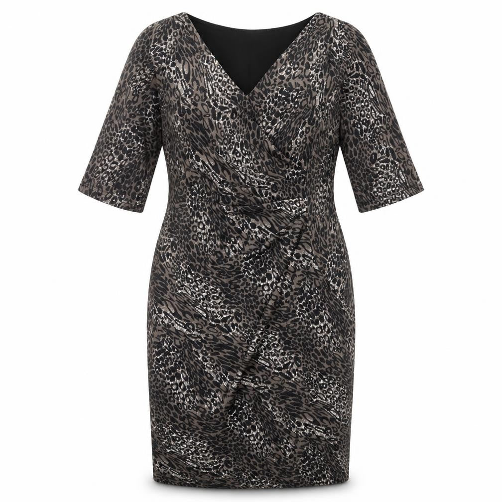 Scarlett & Jo Womens Multicoloured Animal Print Polyester Bodycon Size 16 V-Neck Pullover - Leopard Print